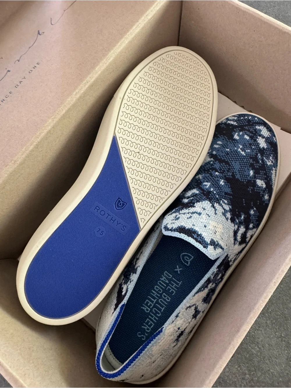 Rothy's womens Slip-On Knit Loafers in Blue and White Pattern